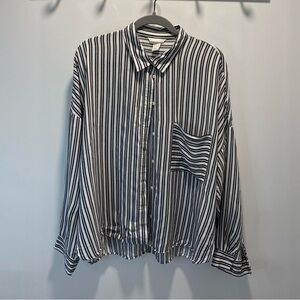 Classic Black and White Striped Women's Button Down Shirt